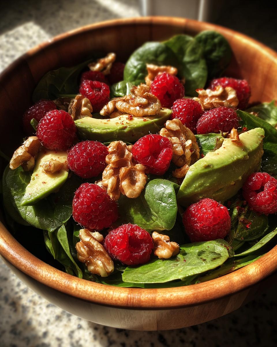 Raspberry-Spinach Salad with Avocado and Walnuts - detail 2