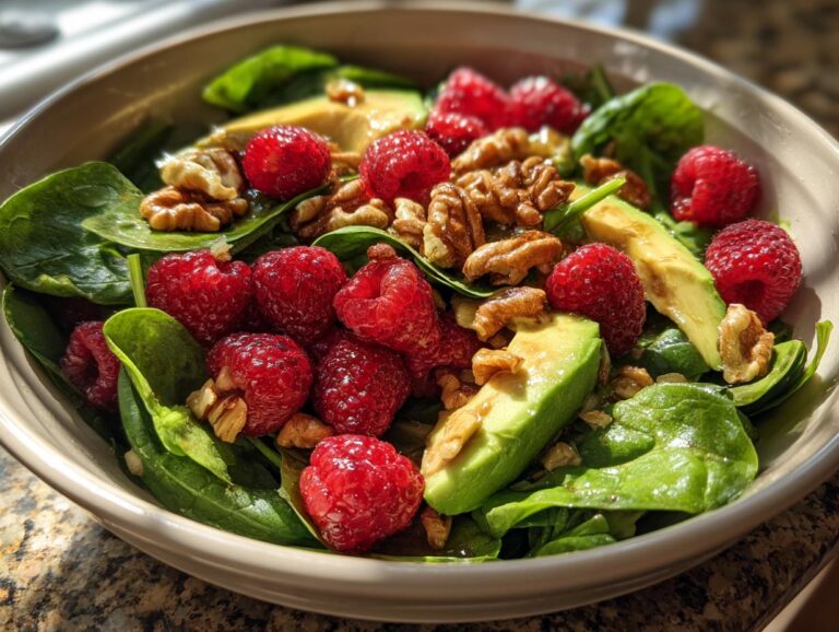 Raspberry-Spinach Salad with Avocado and Walnuts